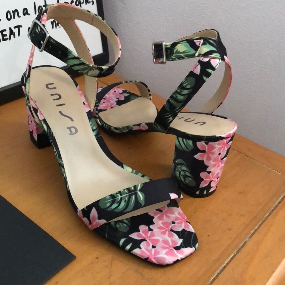Unisa Pink Floral Block Heels